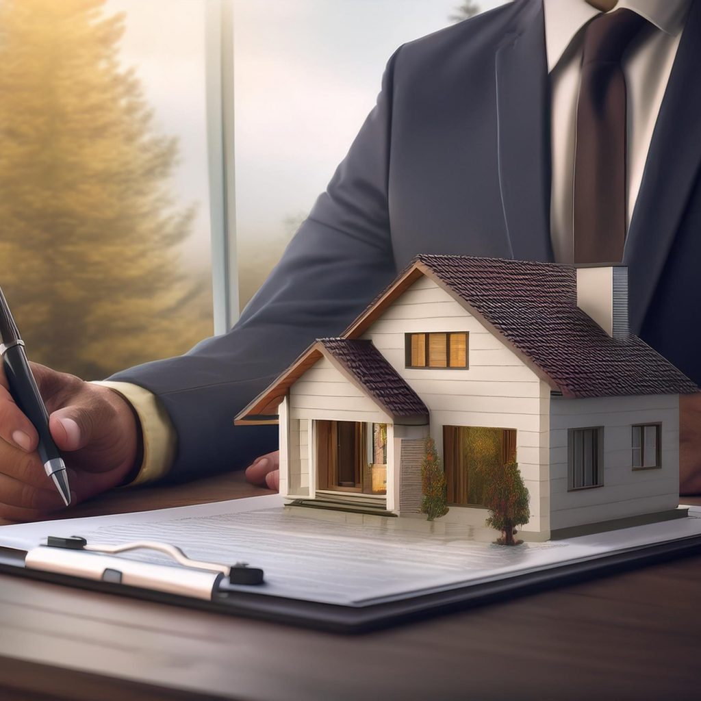 Firefly_e9b7b7d2-b576-421d-98cb-f64b8fff1a84 a person holding a pen and a model of a house